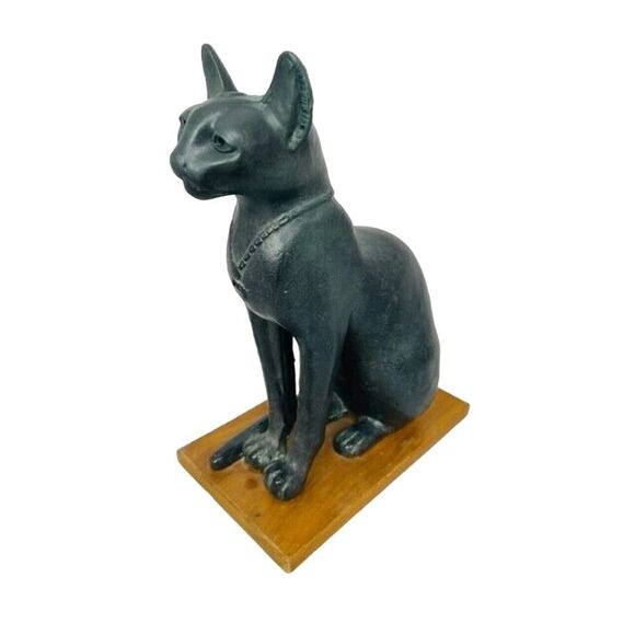 Austin Productions Egyptian Bastet Black Cat Statue Wood Base - Picture 1 of 7